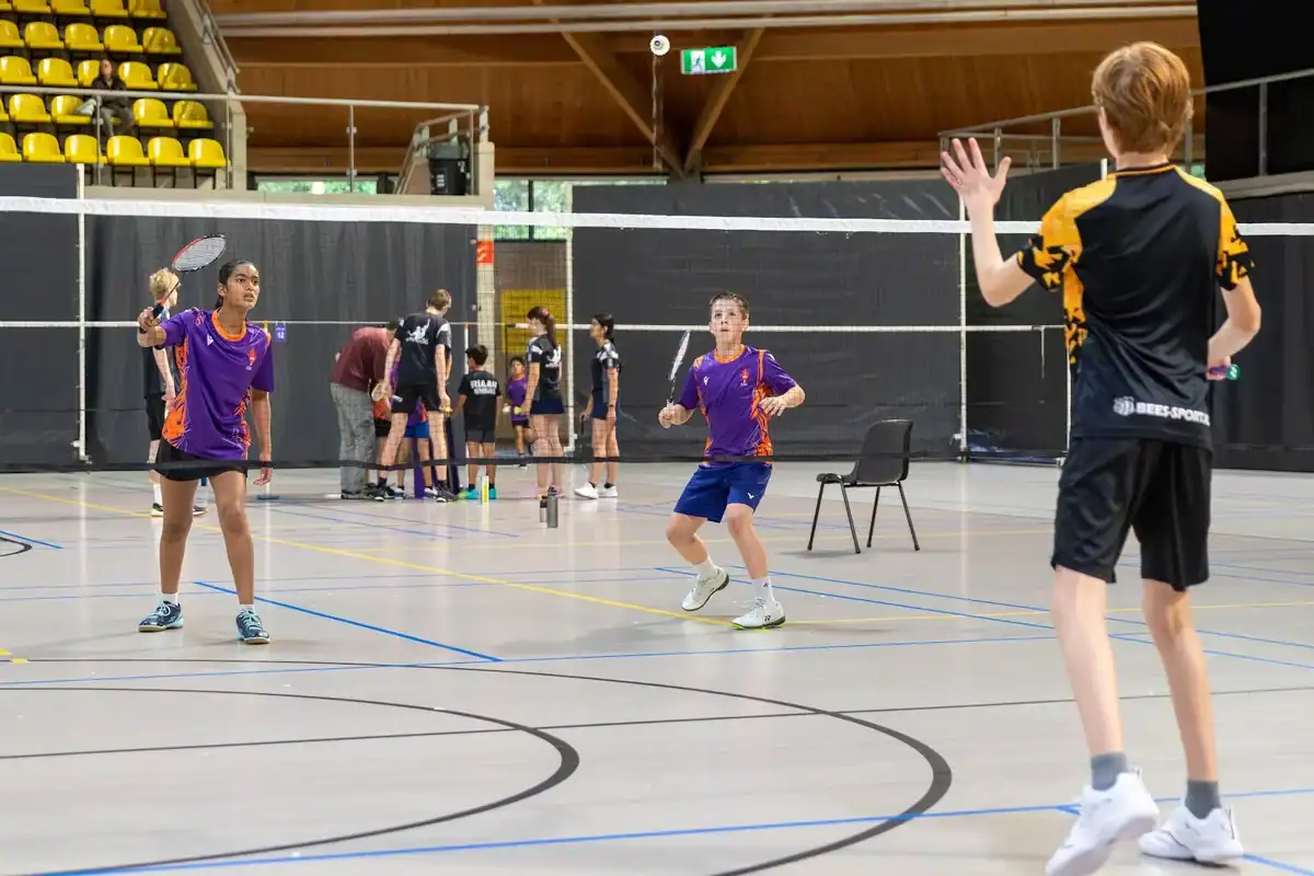 Eindhoven Badminton Academy youth players in a Jeugdcompetitie match at Indoor Sport Centrum Eindhoven